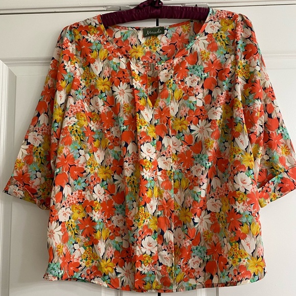 Anthropologie Tops - Anthropologie Maude Vibrant Floral Blouse - Pink, Yellow, Green